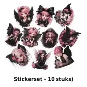 Stickerset gothic meisje roze zwart