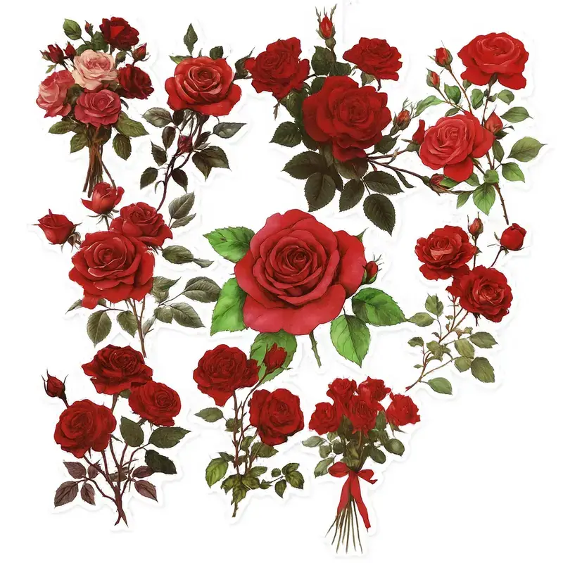 Transparante stickers - Rode rozen (10 stuks) - Afbeelding 2