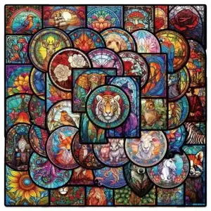 Glas-in-lood stickers โ set van 10 unieke raamkunst designs