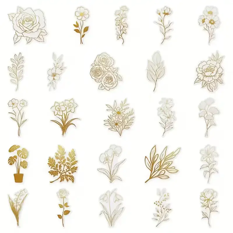 Transparante Stickers โ Gouden Bloemen (10 stuks) - Afbeelding 6