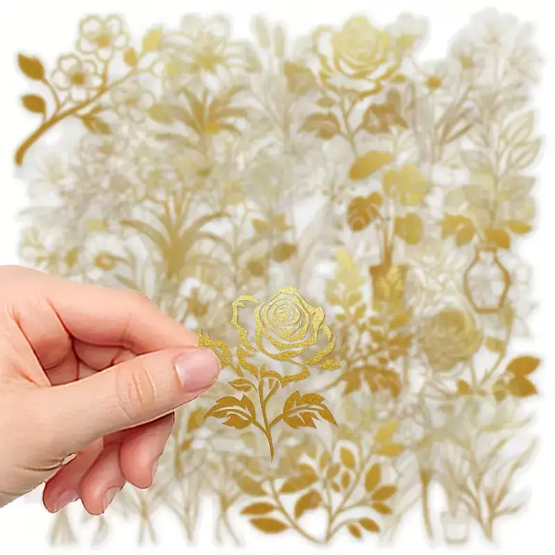 Transparante Stickers โ Gouden Bloemen (10 stuks) - Afbeelding 4