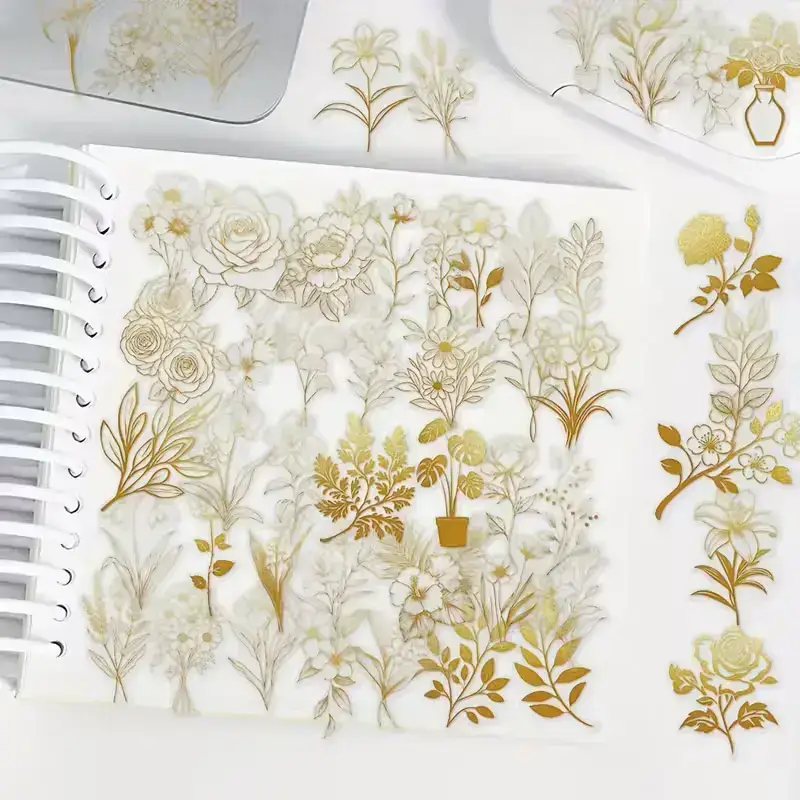Transparante Stickers โ Gouden Bloemen (10 stuks) - Afbeelding 3