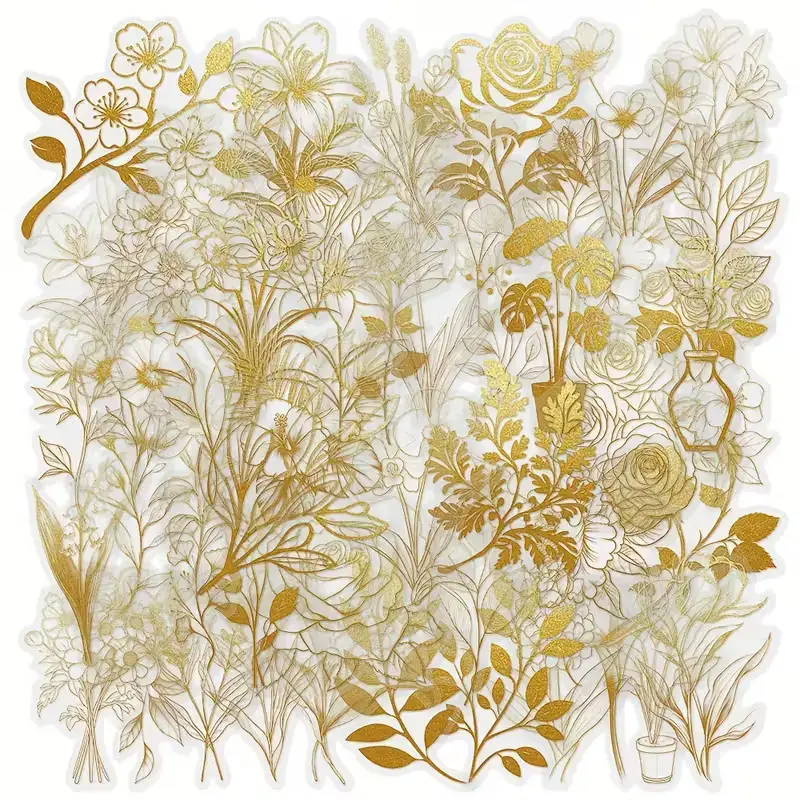 Transparante Stickers โ Gouden Bloemen (10 stuks) - Afbeelding 2