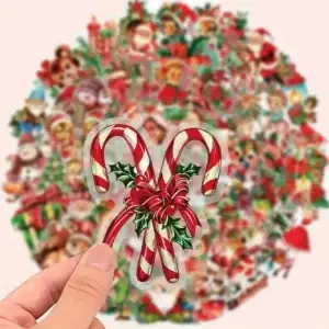Transparante Vintage Kerst stickers โ 5 varianten (10 stuks per zakje)
