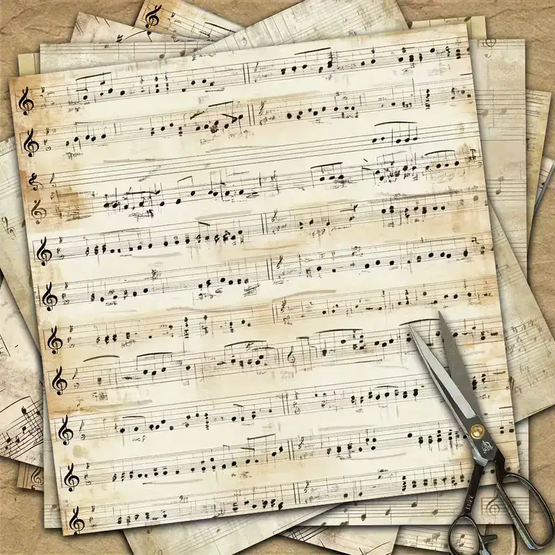 Papier Set Vintage Muziek Noten โ 10 decoratieve papieren (15x15 cm) - Afbeelding 2