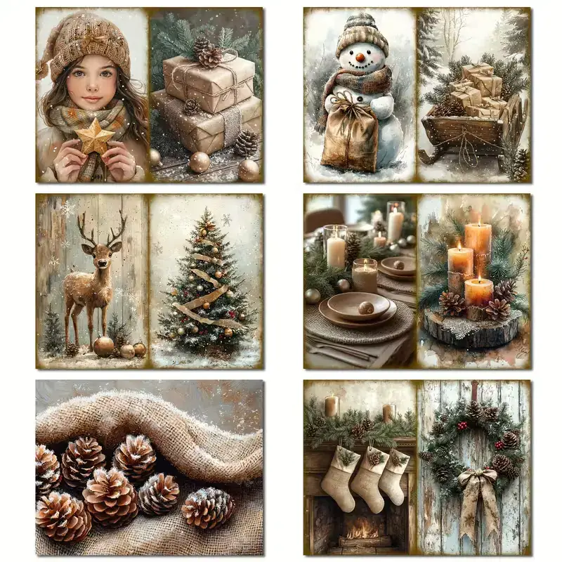 Scrap Set Kerst โ 4 Decoratieve Papieren (21x15 cm) + Stickers - Afbeelding 2