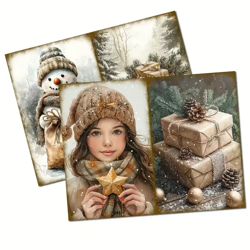 Scrap Set Kerst โ 4 Decoratieve Papieren (21x15 cm) + Stickers - Afbeelding 4