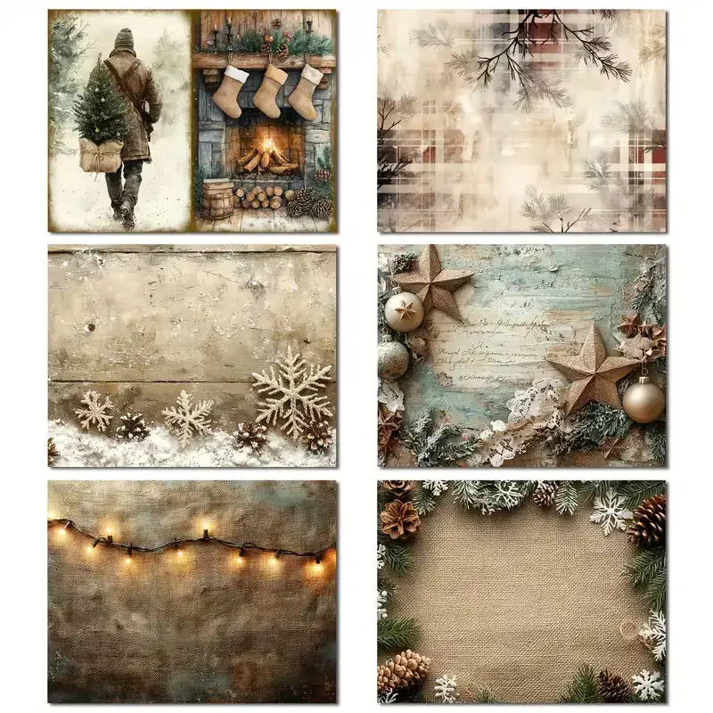 Scrap Set Kerst โ 4 Decoratieve Papieren (21x15 cm) + Stickers - Afbeelding 3