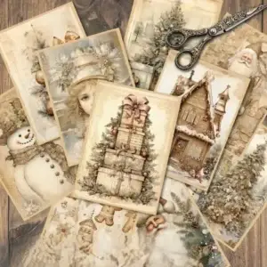 Scrap Set Kerst โ 4 Decoratieve Papieren (10x14 cm) + 4 Kerst Stickers