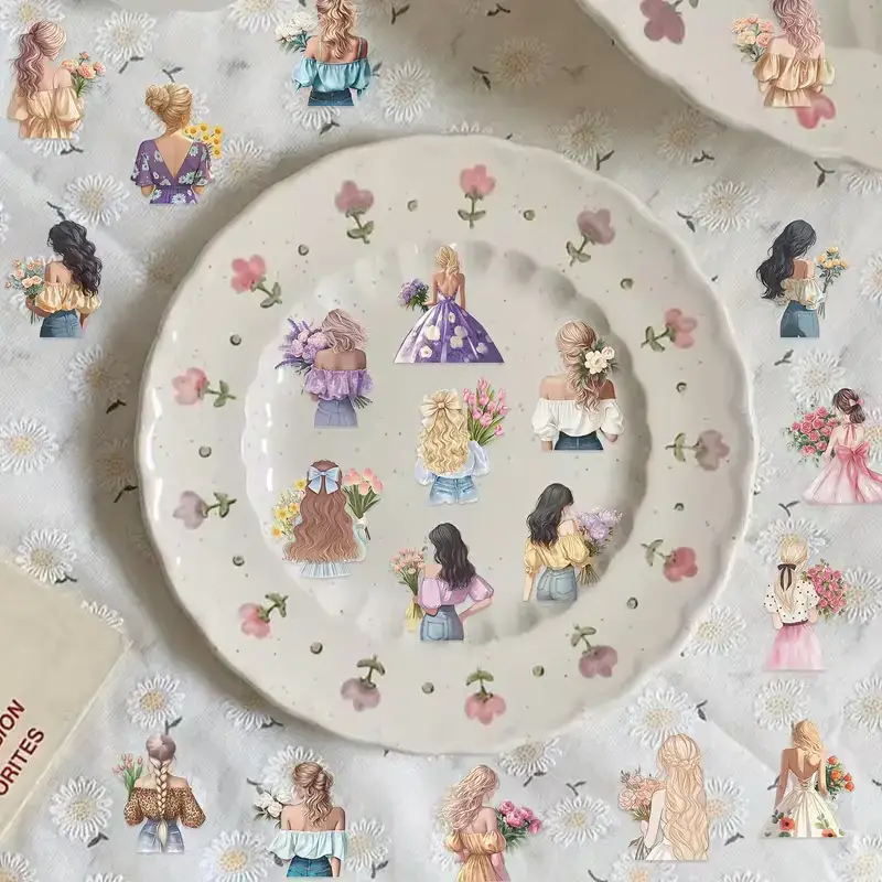 Transparante Stickers – Meisjes met Bloemen (10 stuks) - Afbeelding 3