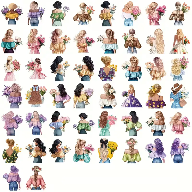 Transparante Stickers – Meisjes met Bloemen (10 stuks) - Afbeelding 2