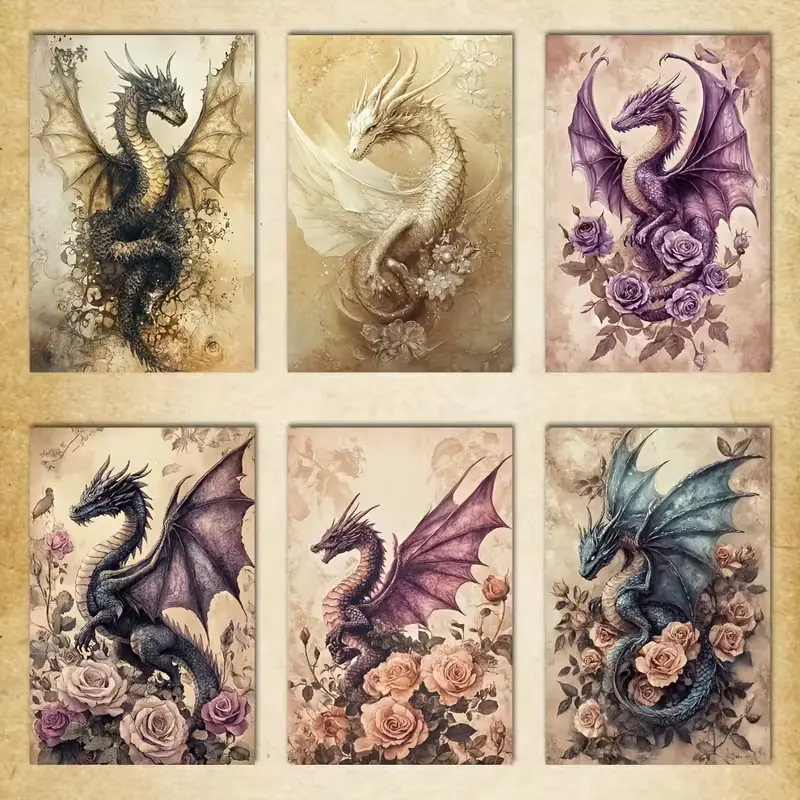 A5 Decoratief Papier – Draken (set van 8, willekeurig verpakt) - Afbeelding 3