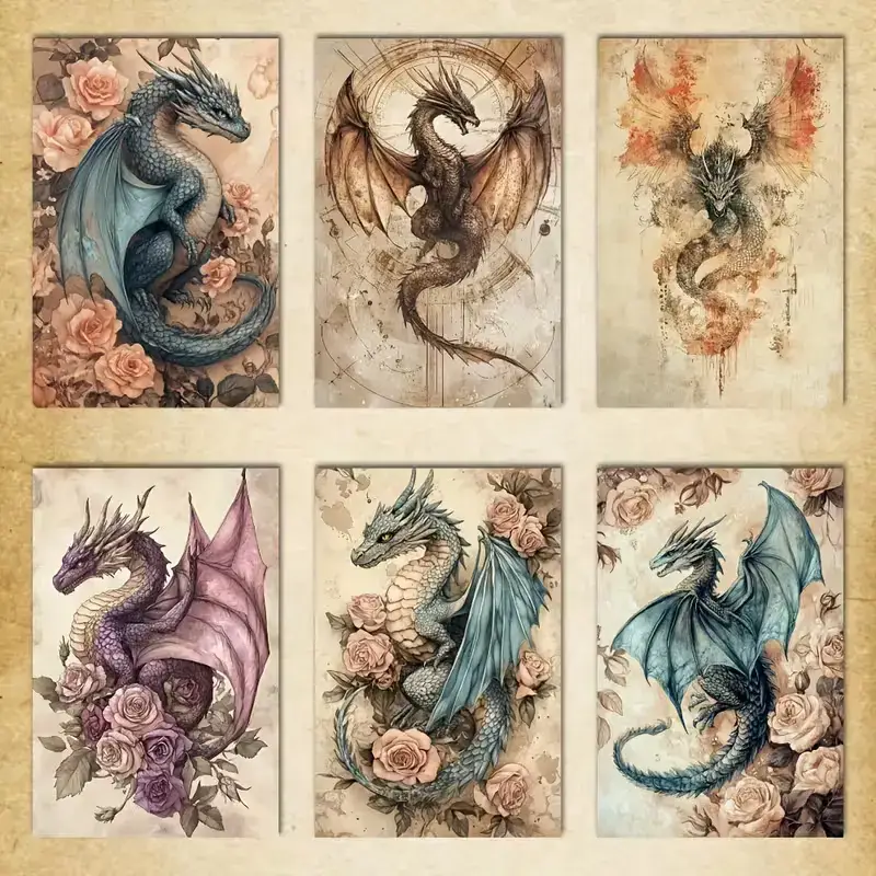 A5 Decoratief Papier – Draken (set van 8, willekeurig verpakt) - Afbeelding 2